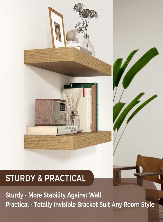 Venusmiles Floating Shelves for Wall, Engineered Wood Wall Shelves with Invisible Brackets for Living Room Bedroom Bathroom Office Kitchen Decor and Storage (Oak, 24" W x 9" D x 1.5" H) Set of 2 - Image 5